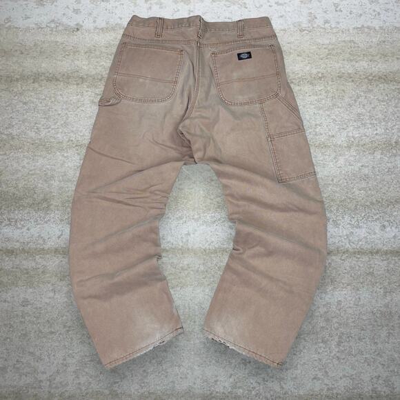 Vintage Dickies Carpenter Pants Fleece Lined Tan Canvas Baggy Wide Leg 90s